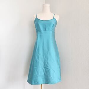 Frances Valentine Shiny Teal Empire Waist Slip Dress Adjustable Straps Y2K XS
